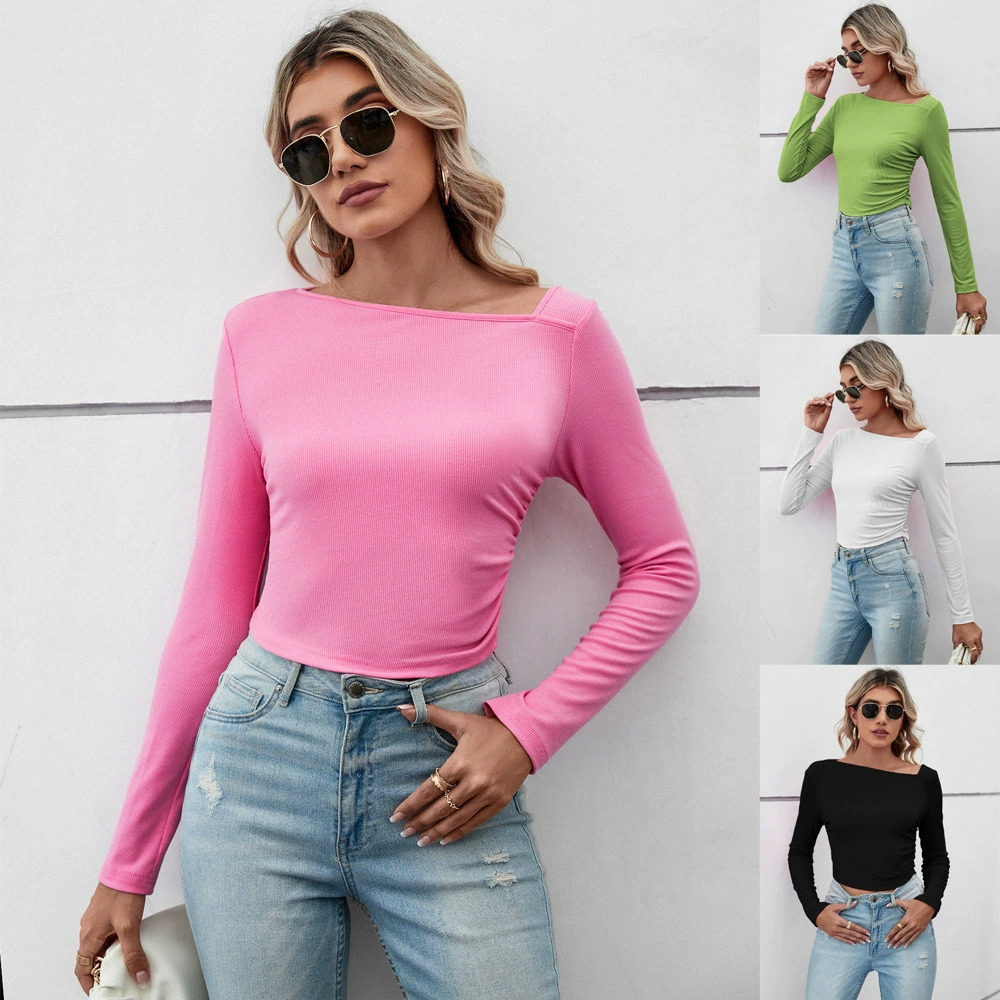 ZARA Spring Summer Office Chic Half Open Collar Slim Fit Cropped Solid Tee Top
